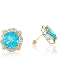 14k Two Toned Real Gold Two 6.3ct Topaz Elegant Ladies Post Earring