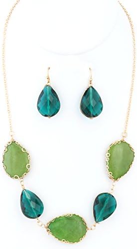 Bling Bar Semi Precious Stone Filigree Necklace (GREEN-EMERALD)