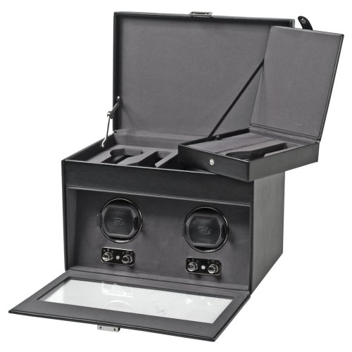 Wolf Designs 4500-027 Black Double Watch Rotator With Travel Case