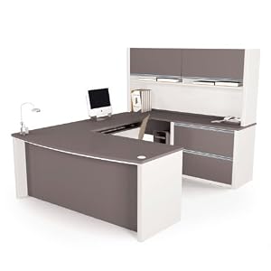 Slate and Sandstone UDesk with Hutch Slate Sandstone by Bestar Office Furniture