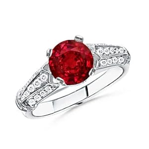 Round Ruby and Diamond Antique Ring in Platinum