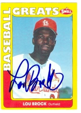 Lou Brock Autographed/Hand Signed MLB Baseball Card (St. Louis Cardinals) 1990 Swell Legends Card