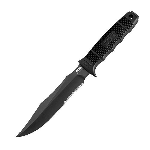 SOG Specialty Knives & Tools SE37-N Seal Team Elite Knife Partially Serrated Fixed Heat Treated 7-Inch AUS-8 Steel Blade and GRN Handle, Black TiNi