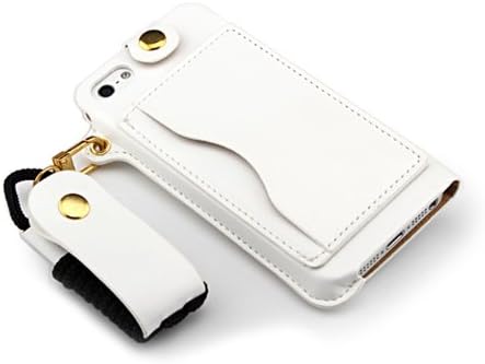 JK LV PU Portable Leather Id Credit Card Case Cover Skin Holder for Iphone with Folding Stand/lanyard-come with a Headset Headphones Earphone Cord Winder Fixer gift phone screen protector (ipnone5/5s/5c white)