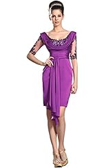 Lace Chiffon Cowl Neck Mother-of-the-Bride Dress 