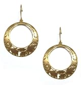 Tashi 14K Gold Vermeil Brushed Matte Finish Dangle Hoop Earrings with Cut Out Leaves
