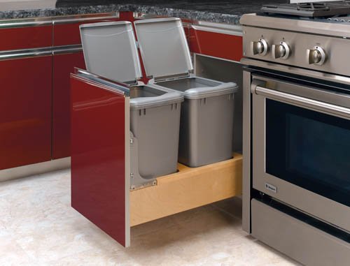Rev-A-Shelf 4WCBM-18DM-2 35 Qt. Double Rev-A-Motion Waste Containers, Metallic Silver