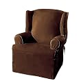 Soft Suede Wing Chair Slipcover - Chocolate Brown