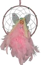 Colorful Hanging Sweet Dream Fairy Doll Figurine Dreamcatcher In Assorted Color Dress With Feathers 15"