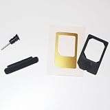 Staub Schutz Stöpsel-Set Schwarz (4er) für iPhone 4(S), Dock Stöpsel Wasserschutz + Headsetöffnungsschutz mit Sim Karten Nadel + MicroSIM Adapter (Made in Germany) mit GOLD Zuschnittfolie