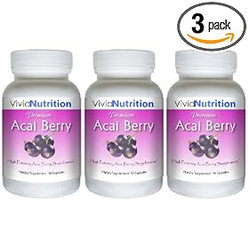 PREMIUM ACAI (3 Bottles) - High Potency, Pure Acai Berry Supplement. The All-Natural Diet, Weight Loss, Colon Cleanse, Detox, Antioxidant Superfood Product.