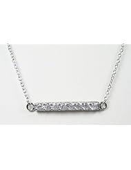 Clear CZ BAR Necklace Rhodium over Sterling Silver 16" + 2" Ext