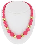 Genuine Lucite Graduated Bead Gold Plated Necklace 19" Hot Pink