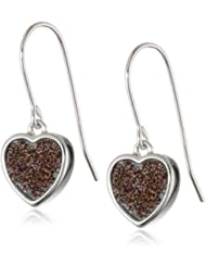 Sterling Silver Drusy Quartz Heart Dangle Earrings