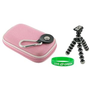 Nylon Hard Shell Carrying Case (Pink) and Premium Tripod for Casio EXILIM EX-Z1200 Digital Camera Silver