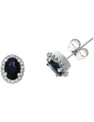 1.29CTW 14K White Gold Genuine Blue Sapphire and Diamond Stud Earrings