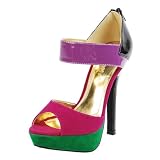 Seattle Colorblock Patent Strap Heels FUCHSIA PURPLE