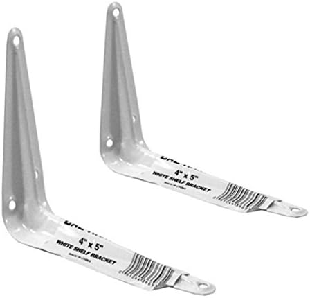 Pair(2) White Enamel Shelf Brackets - Angled Shelving Support Arms - 4" X 5" 4x5