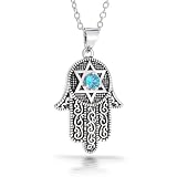 Bling Jewelry CZ Star of David Hamsa Pendant Necklace 16in