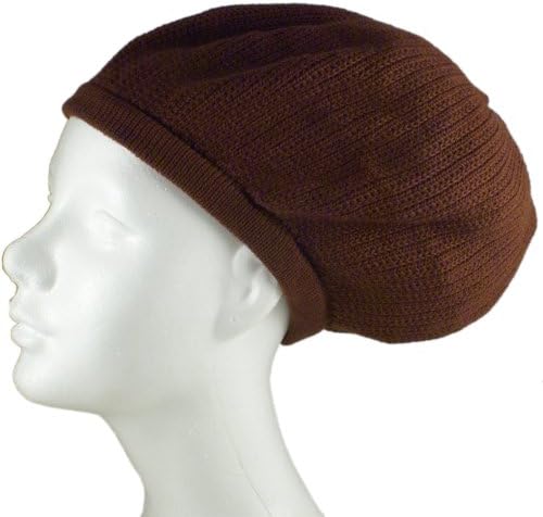 SSK® Rasta Dread Knit Tam Hat - "Dreadlocks Cap" (Large Round Solid Brown, Brimless)