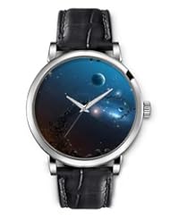 SPRAWL Aanalog Fashion Series Silver Ladies Watches of Genuine Black Leather Strap,Unique Wrist Watch for Women Girls Designed with planets