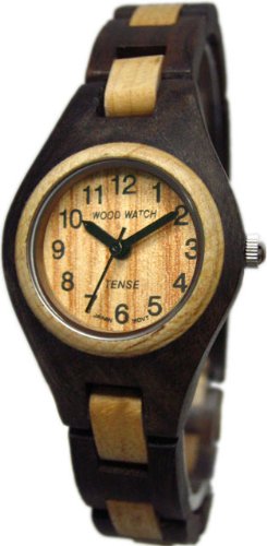 Tense Ladies Solid Walnut Maple Round Hypo-Allergenic Wood Watch L7509WM