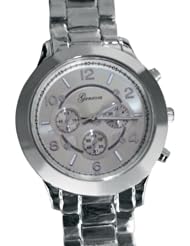Geneva Platinum 9158 Womens Decorative Chronograph-style Link Watch-SILVER