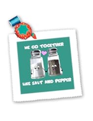 qs_58327_2 InspirationzStore Cute Food - We go together like salt and pepper - Cute smiling cartoon condiments shakers in love - Turquoise - Quilt Squares - 6x6 inch quilt square