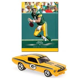 Green Bay Packers 1967 Ford Mustang Fastback (Gold) Die Cast with Brett Favre Trading Card