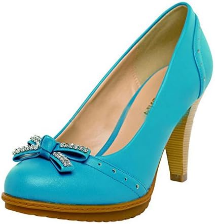 Lasonia Bling Bow &amp; Brogue Pump (Teal, 7)