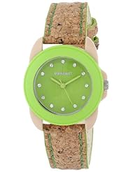 Sprout Womens ST/1057GNCK Swarovski Crystal Accented Green Dial Natural Cork Strap Watch