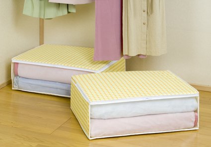 【送料無料】☆通気性抜群！厚手の不織布製　寝具収納ケース 2枚組☆　崩れやすい毛布・ふとん、タオルケットの収納に最適♪　同じシリーズで衣類ケースなども★　（オレンジカラー）