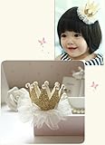 [my fairy baby] お誕生日にも♪ ハット 風 王冠 ヘアクリップ レース付　 女の子 アクセサリー 各色 (ゴールド)