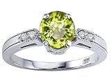 1.29 cts Genuine Peridot and Diamond Engagement Ring - 14kt White or Yellow Gold
