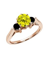 0.68 Ct Round Canary and Black Diamond 18K Rose Gold 3-Stone Ring