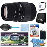 Sigma 70-300mm f/4-5.6 DG Macro Telephoto Zoom Lens for Canon SLR Cameras With Cleaning Kit, Flash Bracket, Micro Fiber Cleaning Cloth, Card Wallet, Hoya UV Filter!, Lens Cap Cleaner and more!