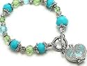Green and Turquoise Color Blue Crystal Beaded Stretch Magnetic Handbag Purse Heart Shaped Toggle Stretch Bracelet