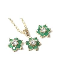 Peninsula Jewellery 9Ct Gold Emerald And Cz Pendant And Earring Set