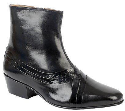 Mens Cuban Heel side zip Boots Black Reptile leather size 8