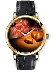 SPRAWL Aanalog Fashion Series Gold Ladies Watches of Genuine Black Leather Strap,Unique Wrist Watch for Women Girls Designed with Valentines gifts