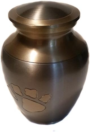 Beautiful Paw Print Pet Urn for Your Loving Dog or Cat Ashes, 30 Cubic Inch, Finished in Copper and Silver