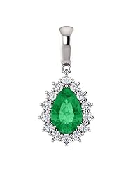 10K White Gold 9.00x6.00mm Pear Cut Chatham Created Emerald and Diamond Pendant -- LIFETIME WARRANTY