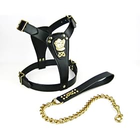 STAFFORDSHIRE BULL TERRIER LEATHER DOG HARNESS & BRASS CHAIN LEAD STAFFY