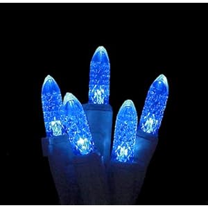 Set Of 50 LED C3 Blue Mini Christmas Lights - Green Wire