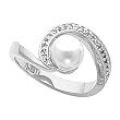 14K White Gold Akoya Cultured Pearl and Diamond Ring - 7.00mm