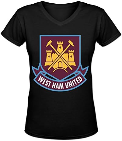 DLROSE Women's Comfy Fit Crest Of West Ham United Short Sleeve V Neck Tee Shirt L Black