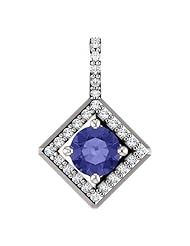 Platinum 5.00mm Round Cut Tanzanite and Diamond Pendant