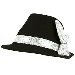 Ladies Winter Classic Wool Blend Fedora Trilby Sequins Bow Dancer Cap Hat Black