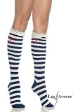 Acrylic Stripe Sailor Knee Hi W/ Eyelet Lace Trim