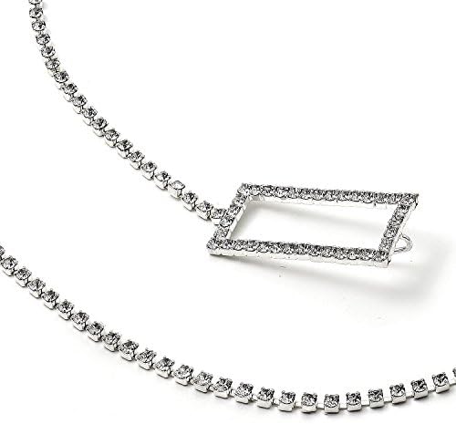Greatmate Silver Crystal Chain Belt with Rectangular Shape Rhinestones End